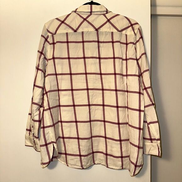 Talbots XLP Collared Button Down Long Sleeve Womens Shirt Cream Purple Plaid - Picture 3 of 11